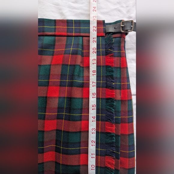 Allen Solly Wool Kilt Size 10 Red Green Tartan Plaid Adjust Waist Women's - Picture 13 of 13
